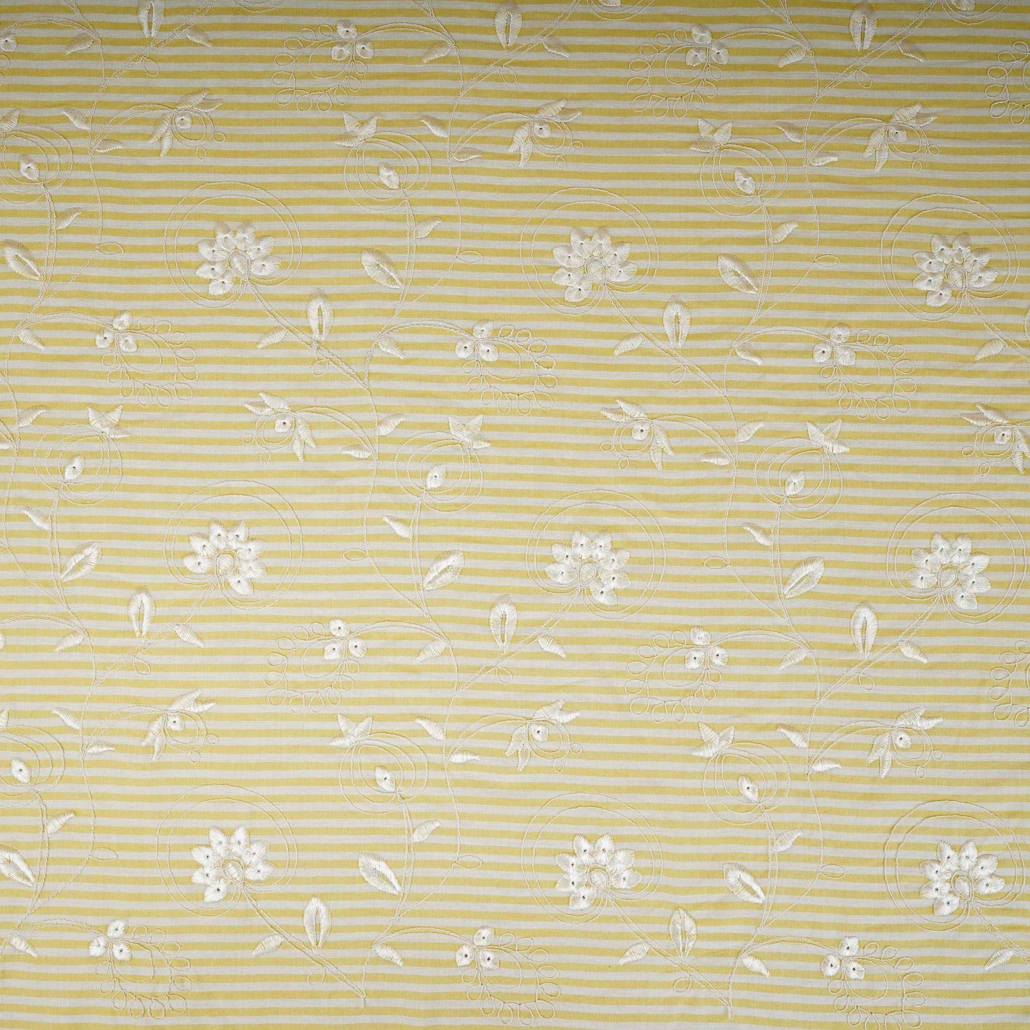 Light Yellow Stripes Floral Embroidery South Cotton Fabric ZA-30583