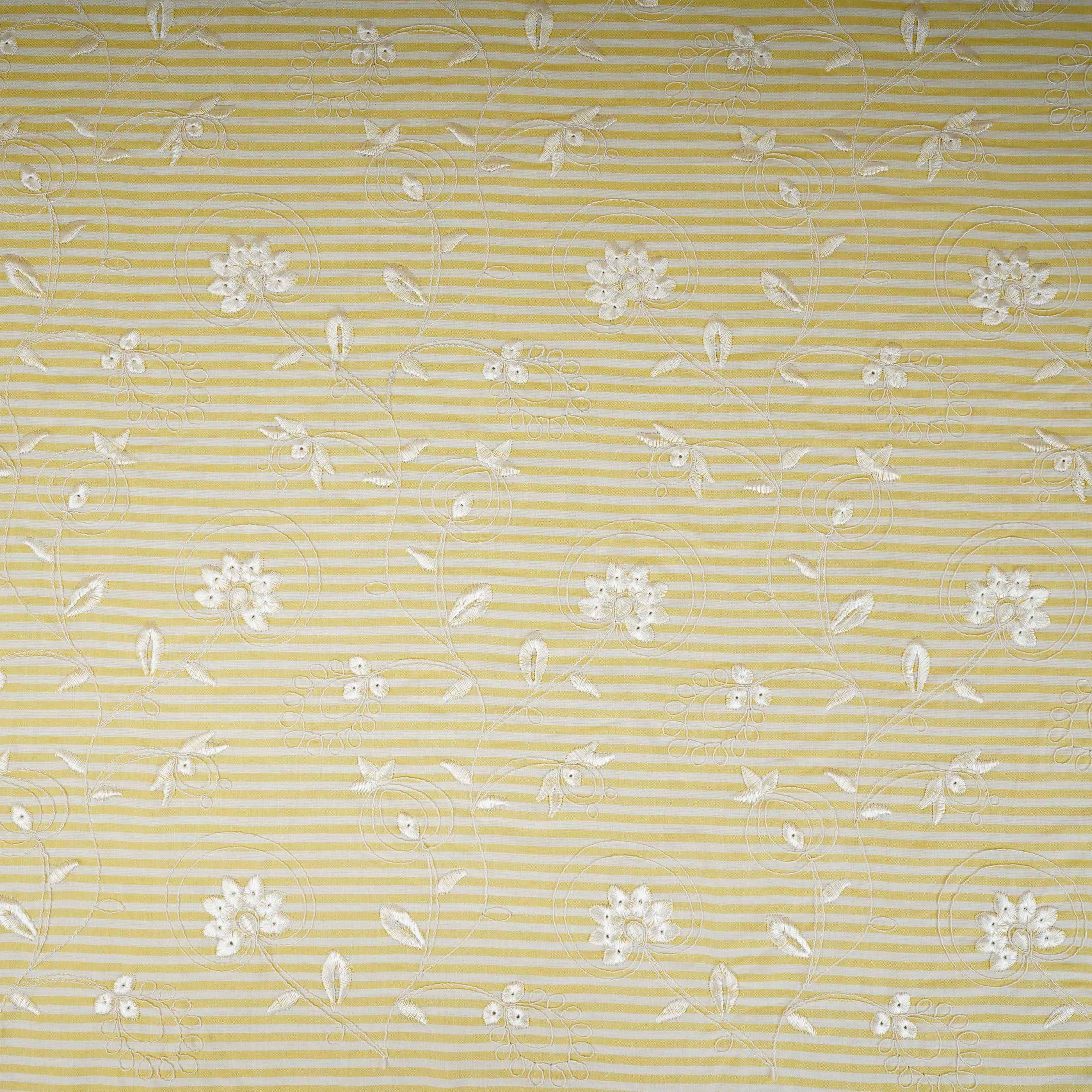 Light Yellow Stripes Floral Embroidery South Cotton Fabric ZA-30583 - TradeUNO