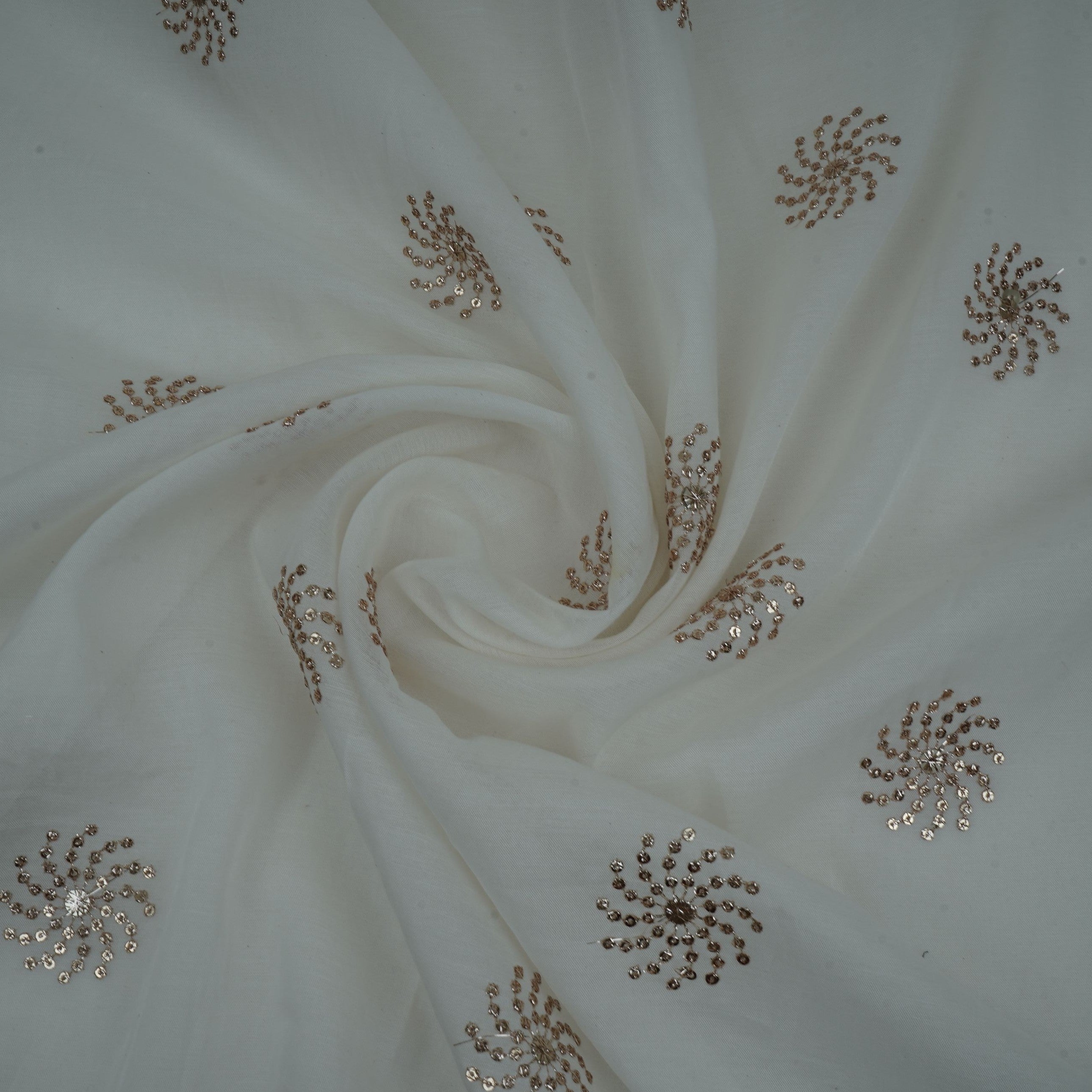 White Sequins embroidery Chinon Fabric VF-32279 - TradeUNO