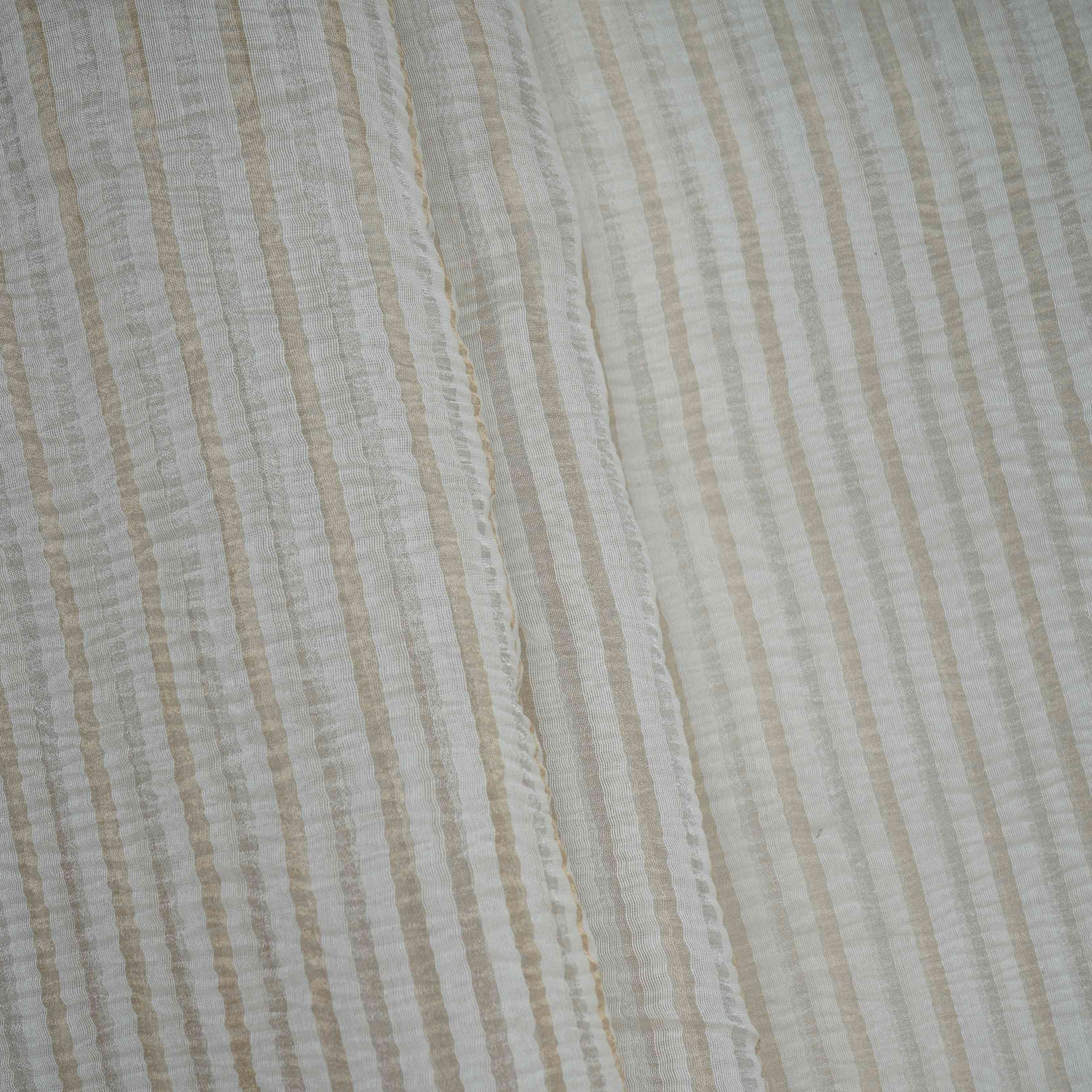 Silver & Golden Stripes Dyeable Crushed Tissue Fabric GF-32346 - TradeUNO