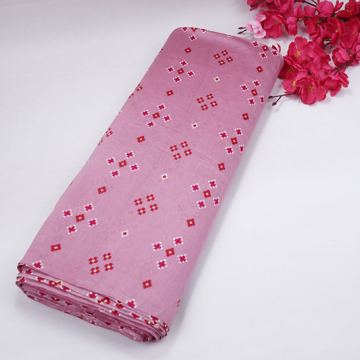 Light Pink Patola Small Buti Print Chanderi Fabric SC-34758