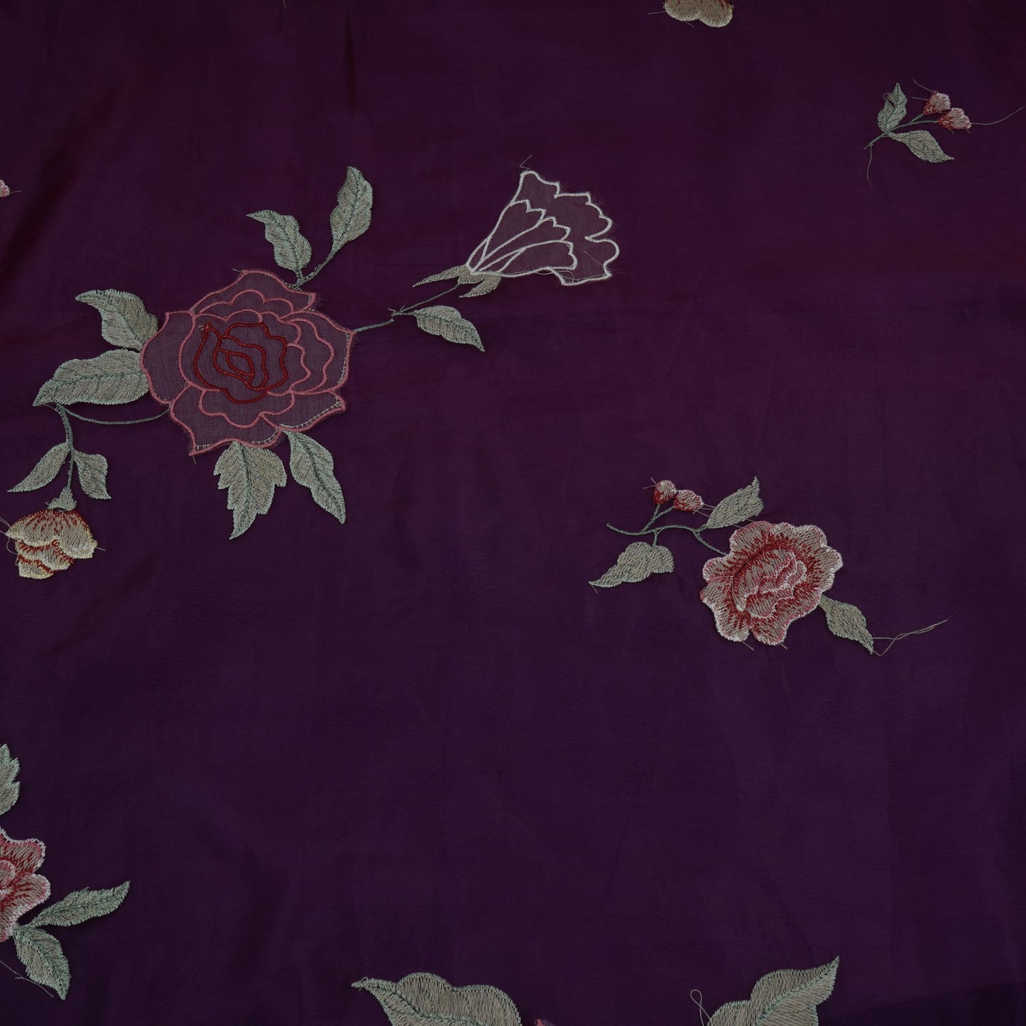 Purple with Wine 4D floral embroidery Pure 27gm Organza Fabric GPF-32280