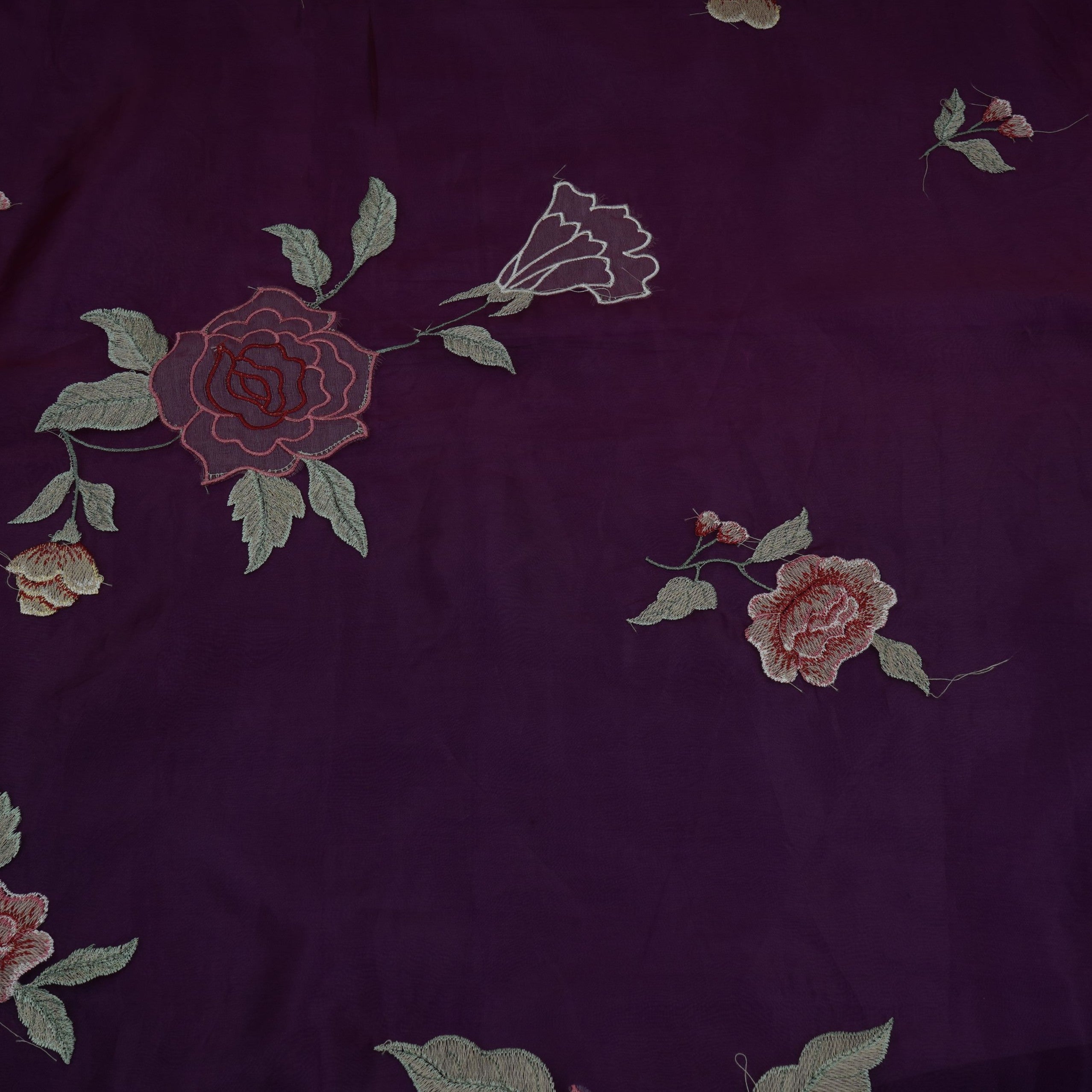 Purple with Wine 4D floral embroidery Pure 27gm Organza Fabric GPF-32280 - TradeUNO