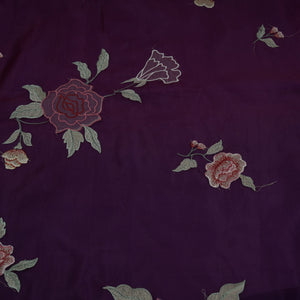 Purple with Wine 4D floral embroidery Pure 27gm Organza Fabric GPF-32280 - TradeUNO