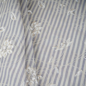 Grey Stripes Floral Embroidery South Cotton Fabric ZA-30586 - TradeUNO