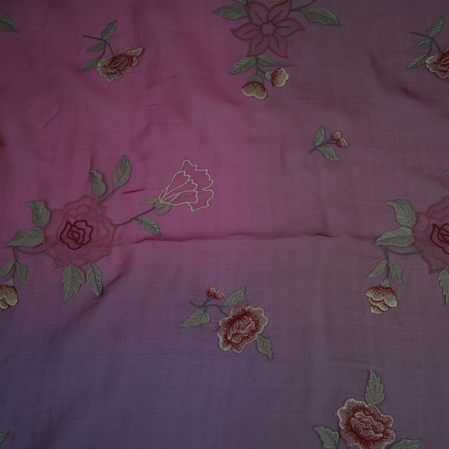 Purple with Wine 4D floral embroidery Pure 27gm Organza Fabric GPF-32280