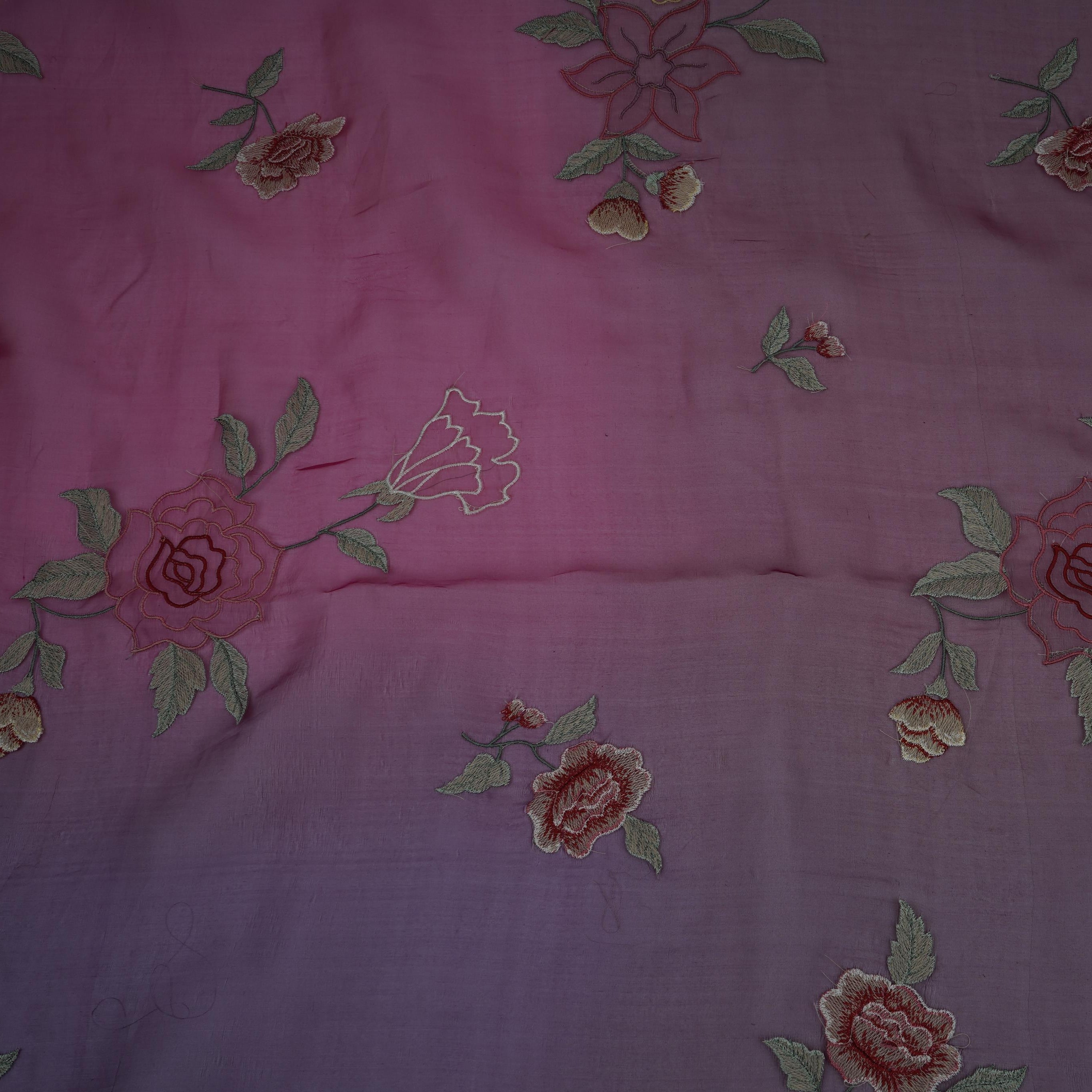 Purple with Wine 4D floral embroidery Pure 27gm Organza Fabric GPF-32280 - TradeUNO