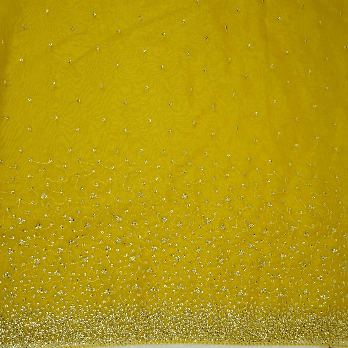 Yellow Sequins Embroidery Kanjivaram Organza Fabric JD-34058