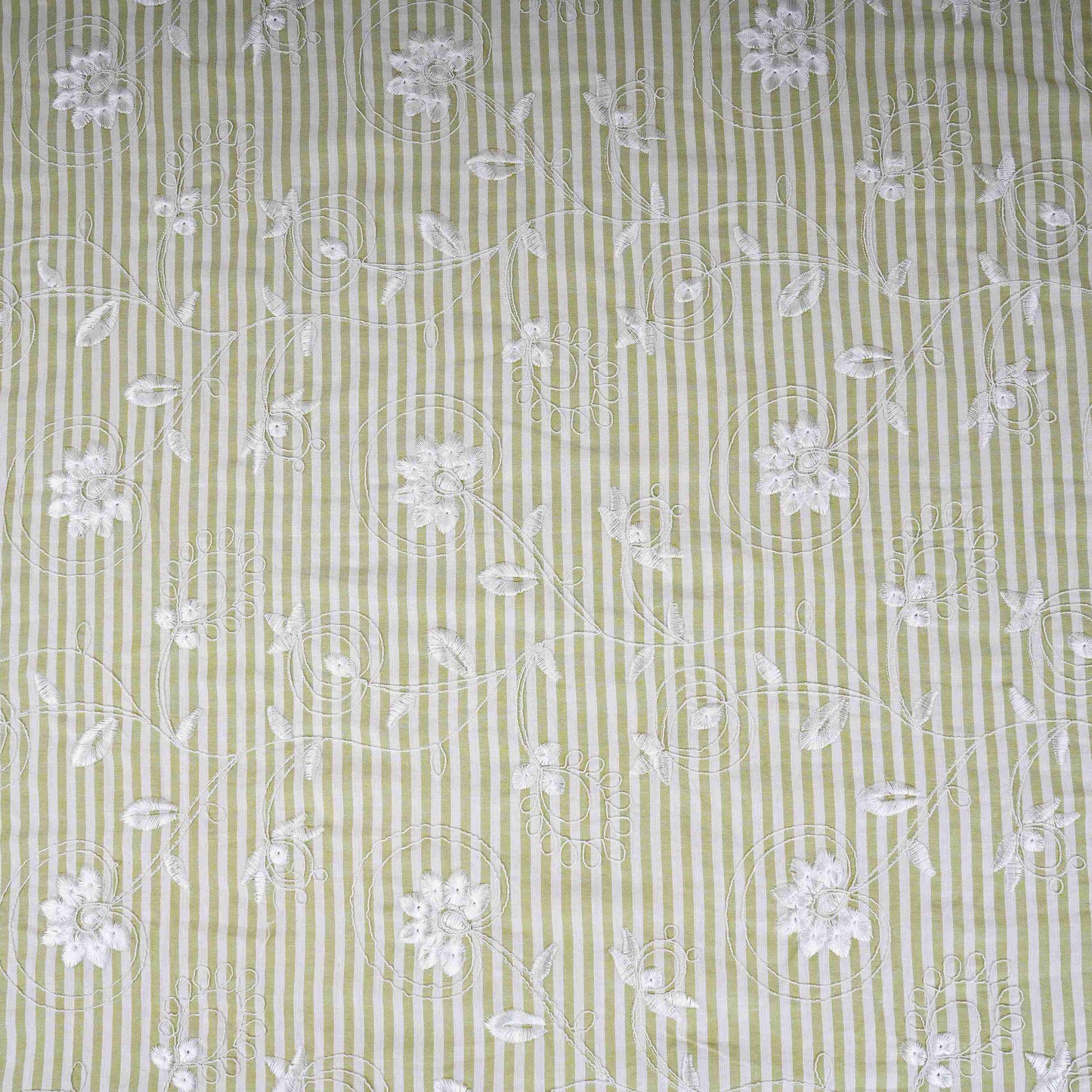 Green Stripes Floral Embroidery South Cotton Fabric ZA-30585