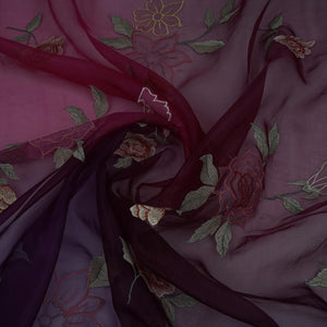 Purple with Wine 4D floral embroidery Pure 27gm Organza Fabric GPF-32280 - TradeUNO