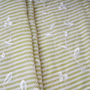 Green Stripes Floral Embroidery South Cotton Fabric ZA-30585 - TradeUNO