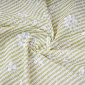 Green Stripes Floral Embroidery South Cotton Fabric ZA-30585 - TradeUNO