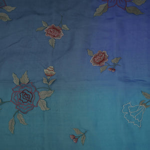 Royal Blue with Dark Green 4D floral embroidery Pure 27gm Organza Fabric GPF-32281 - TradeUNO