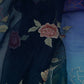 Royal Blue with Dark Green 4D floral embroidery Pure 27gm Organza Fabric GPF-32281