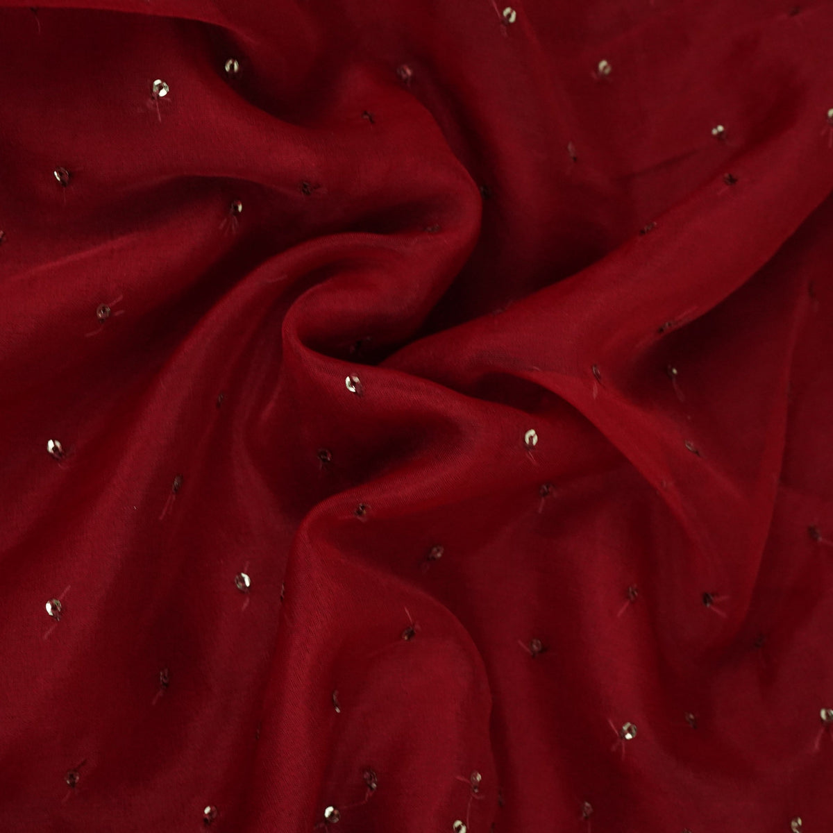 Rose Red Sequins Embroidery Kanjivaram Organza Fabric JD-34060