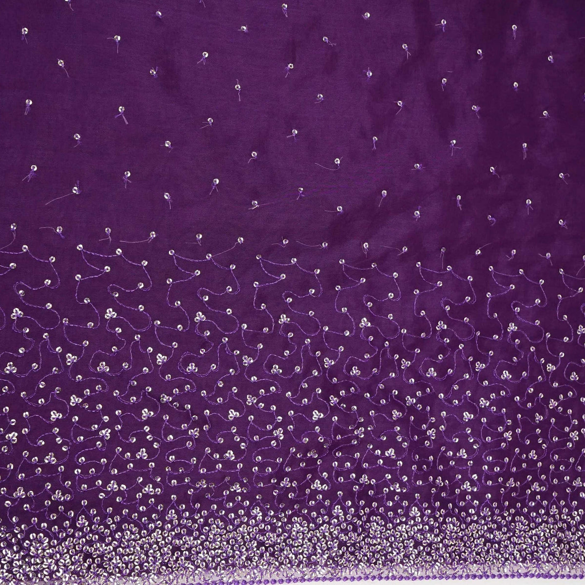 Purple Sequins Embroidery Kanjivaram Organza Fabric JD-34062