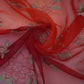 Red with Orange 4D floral embroidery Pure 27gm Organza Fabric GPF-32282