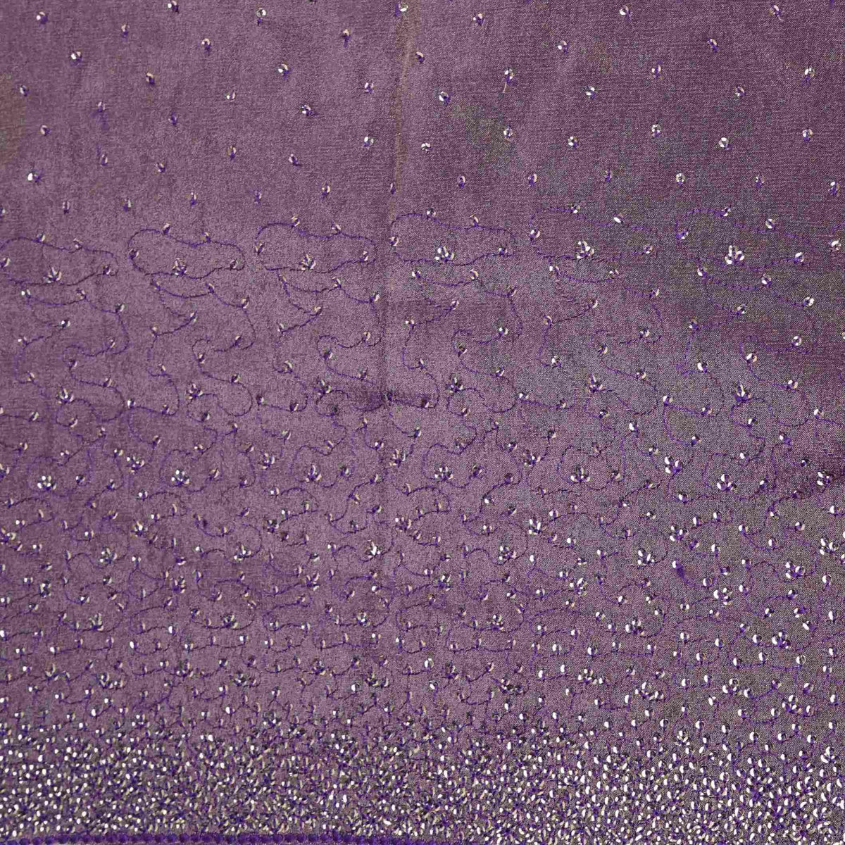 Purple Shimmer Sequins Embroidery Kanjivaram Organza Fabric JD-34063