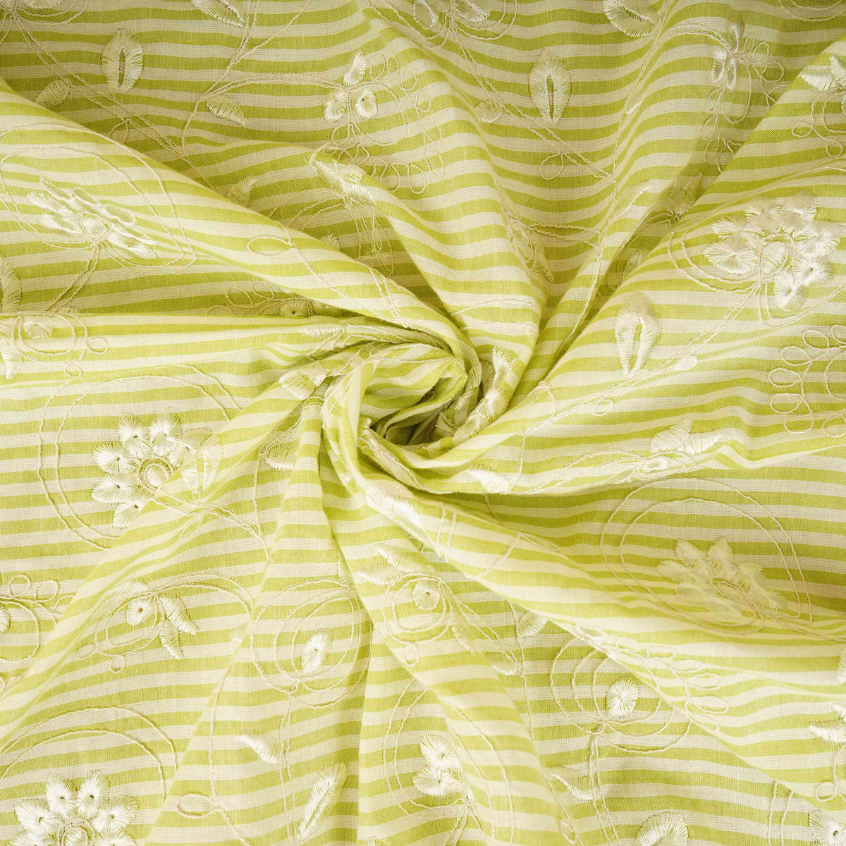 Green Stripes Floral Embroidery South Cotton Fabric ZA-30580 - TradeUNO