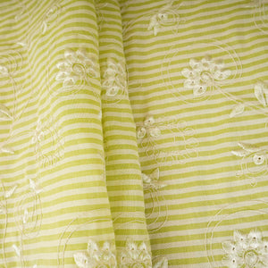Green Stripes Floral Embroidery South Cotton Fabric ZA-30580 - TradeUNO