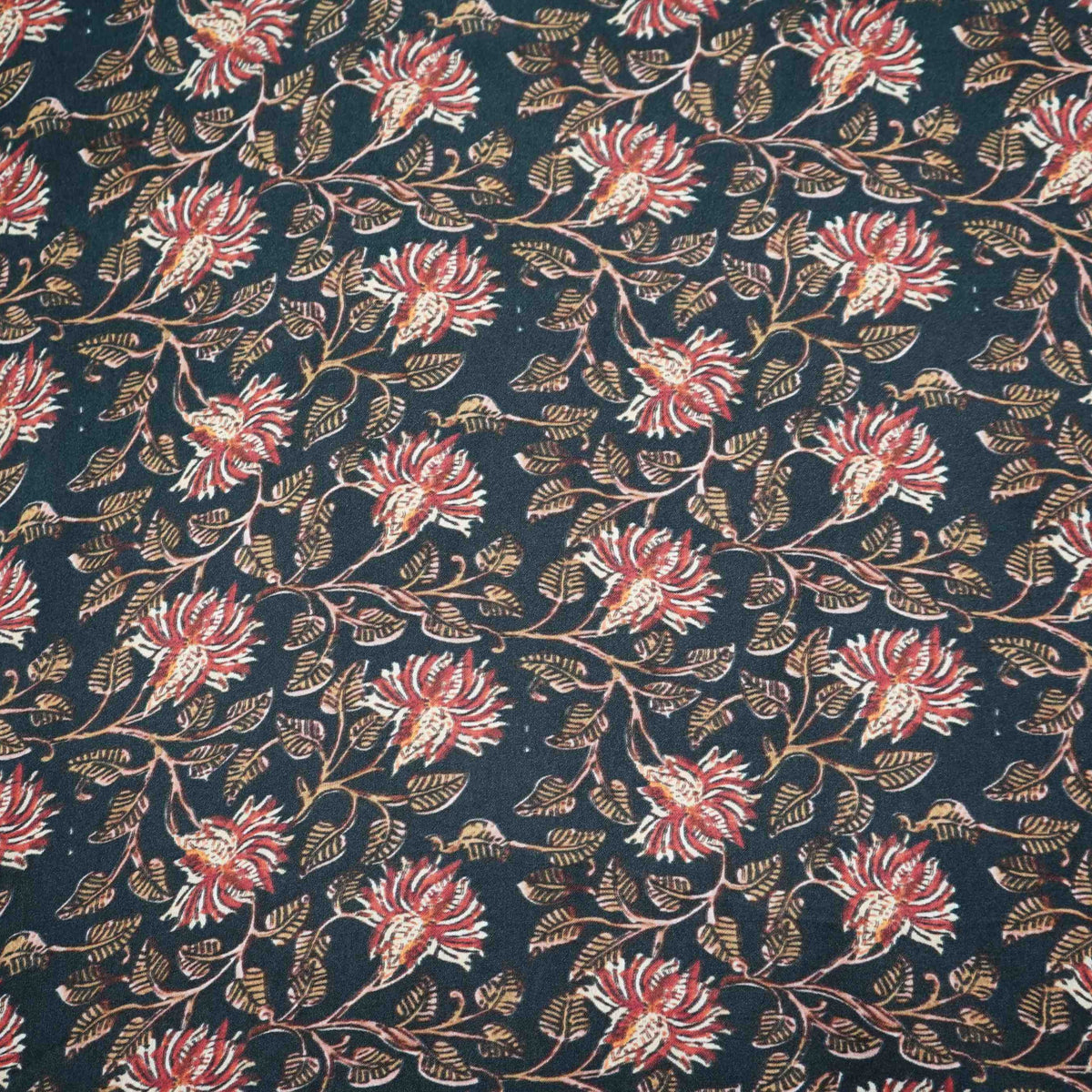 Dark Blue Floral Print Modal Satin Fabric VP-35408