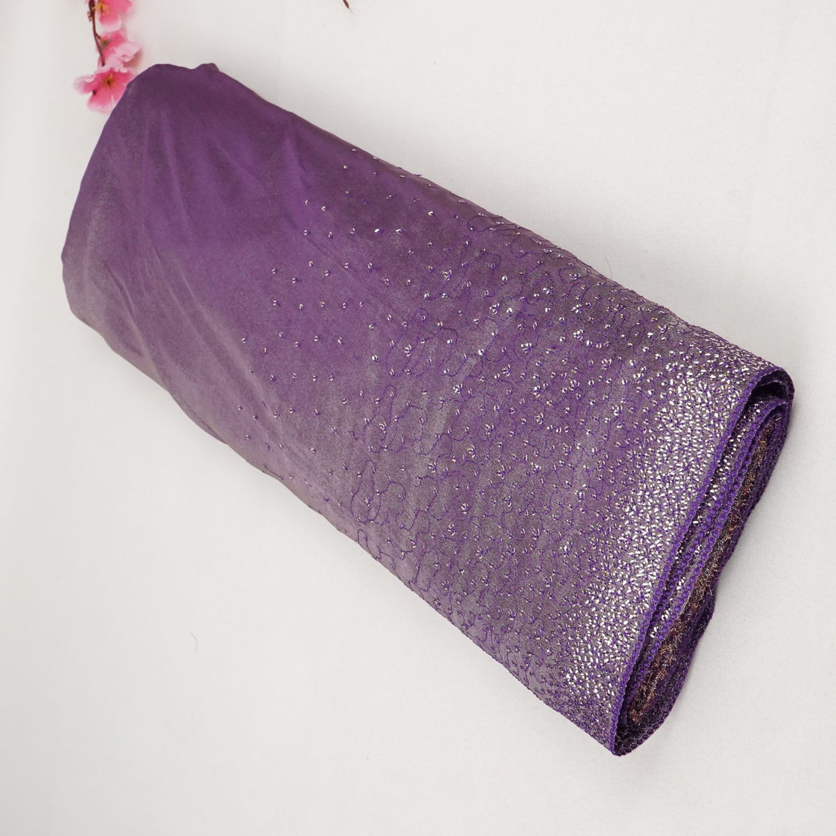 Purple Shimmer Sequins Embroidery Kanjivaram Organza Fabric JD-34063