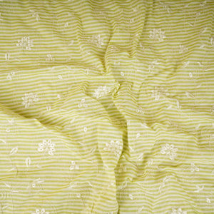 Green Stripes Floral Embroidery South Cotton Fabric ZA-30580 - TradeUNO