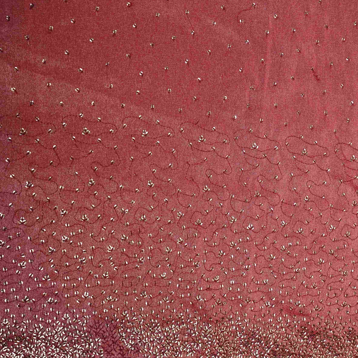 Rose Red Shimmer Sequins Embroidery Kanjivaram Organza Fabric JD-34061