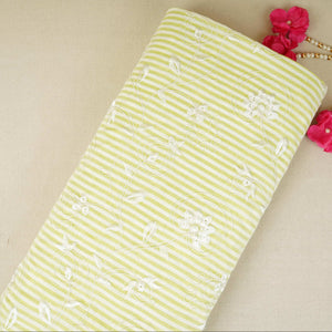Green Stripes Floral Embroidery South Cotton Fabric ZA-30580 - TradeUNO