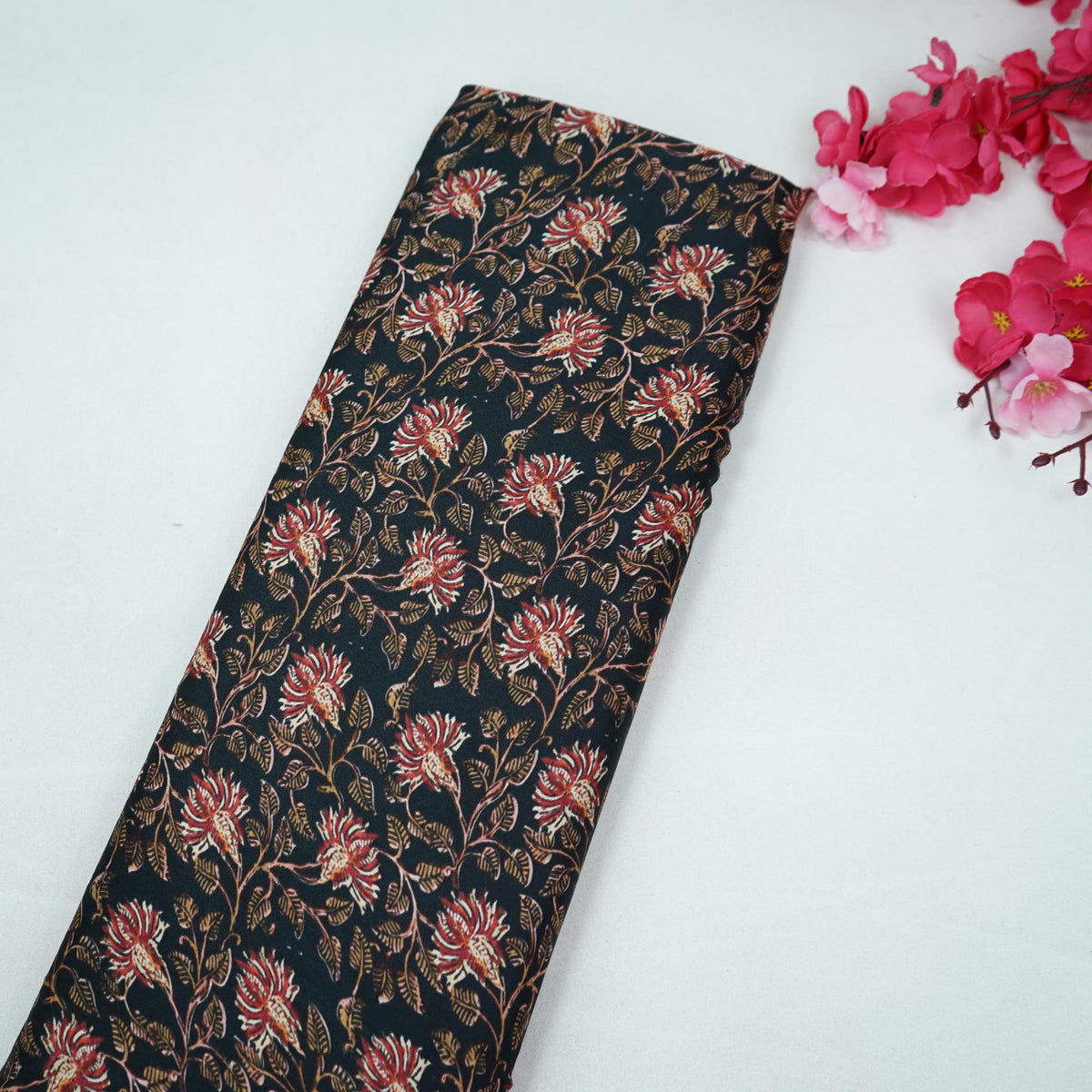 Dark Blue Floral Print Modal Satin Fabric VP-35408