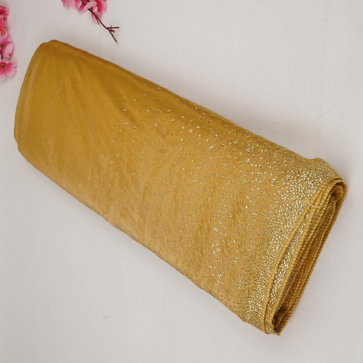 Yellow Shimmer Sequins Embroidery Kanjivaram Organza Fabric JD-34059