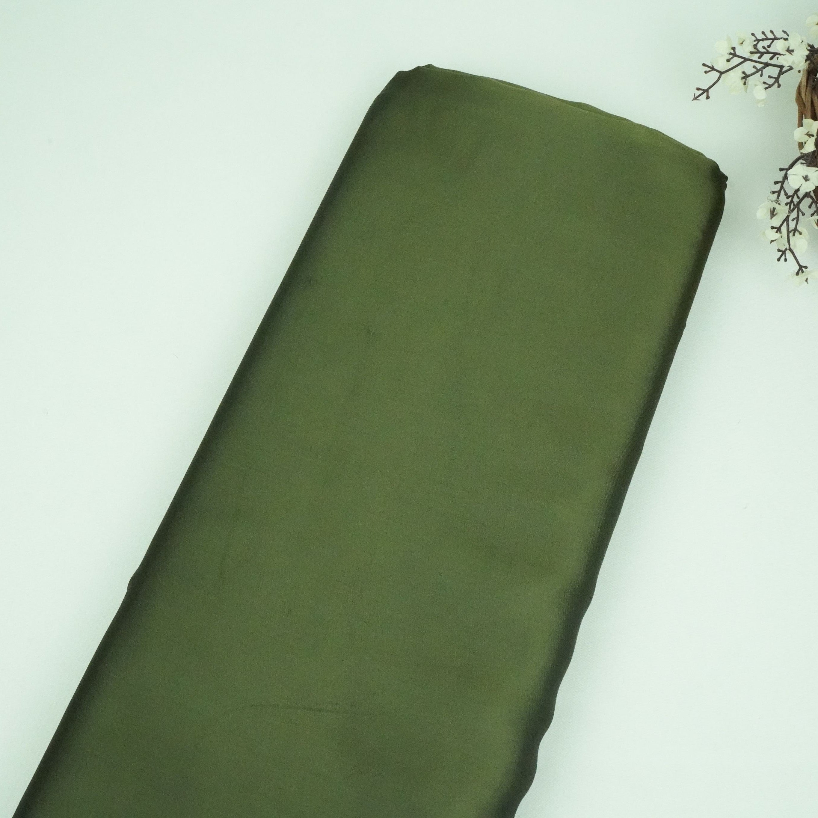 Olive Green Solid Roman Silk Fabric PFM-10 - TradeUNO