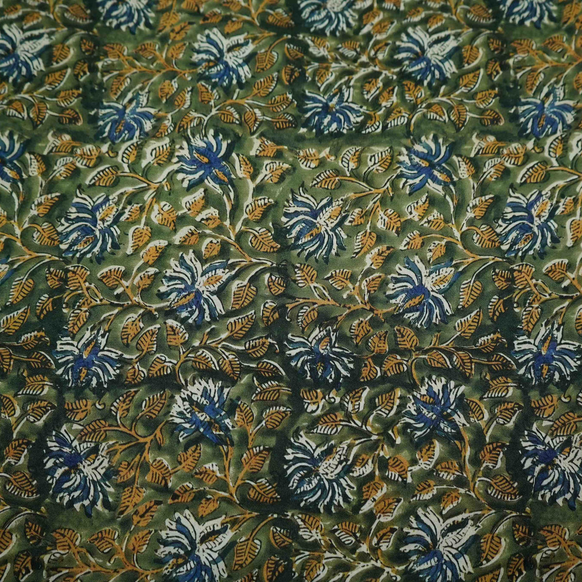 Olive Green Floral Print Modal Satin Fabric VP-35406