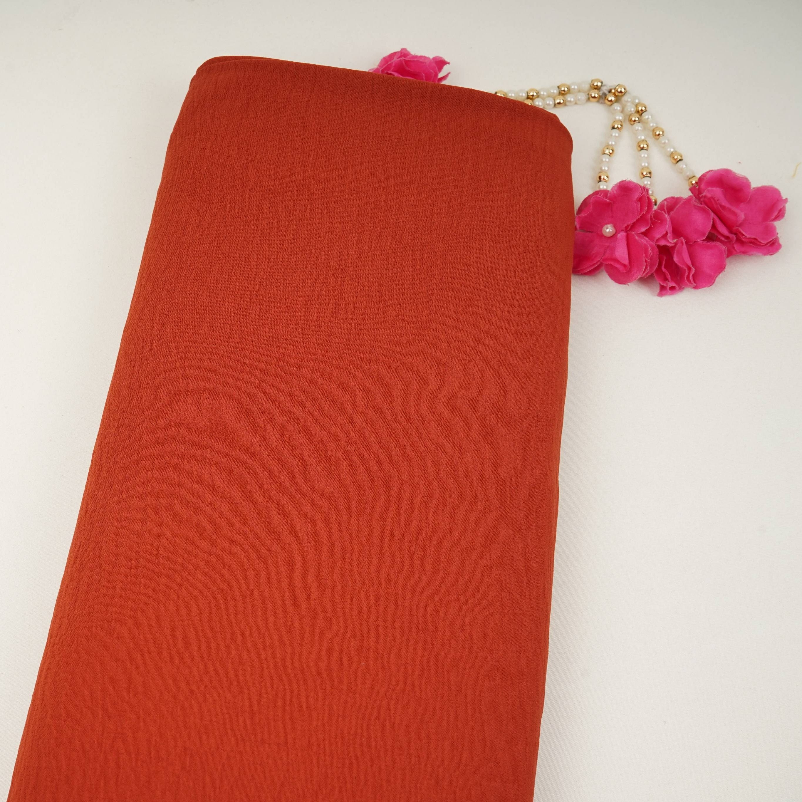 Rust Red Solid Chinnon Lycra Fabric LI-32157 - TradeUNO