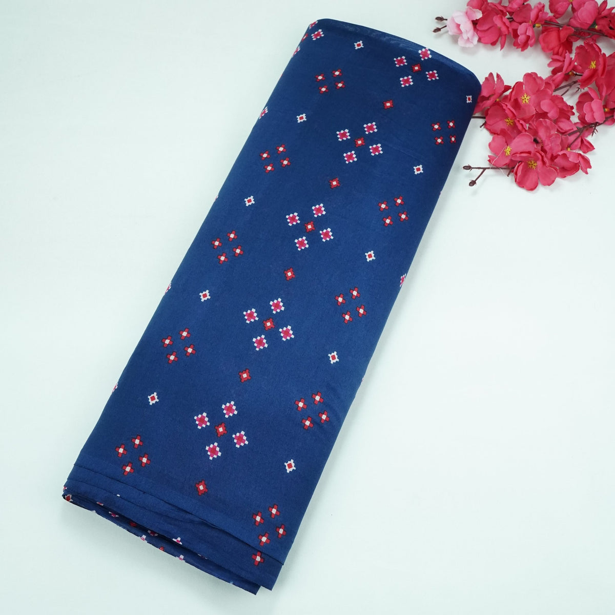 Royal Blue Mini Patola Small Buti Chanderi Fabric SC-34762