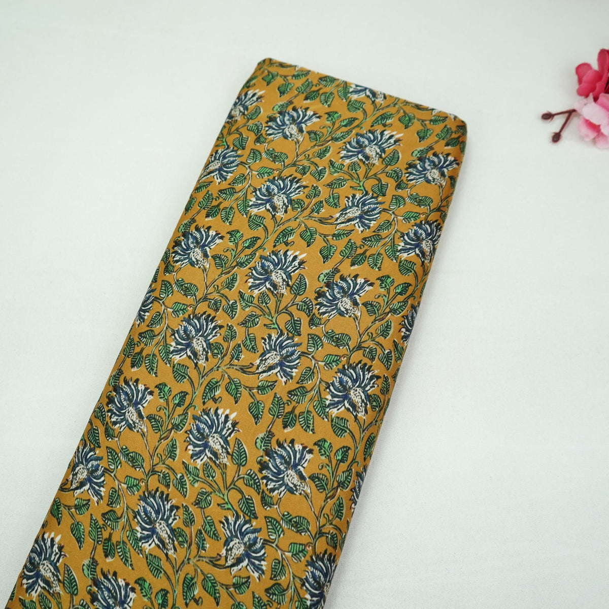 Yellow Floral Print Modal Satin Fabric VP-35409