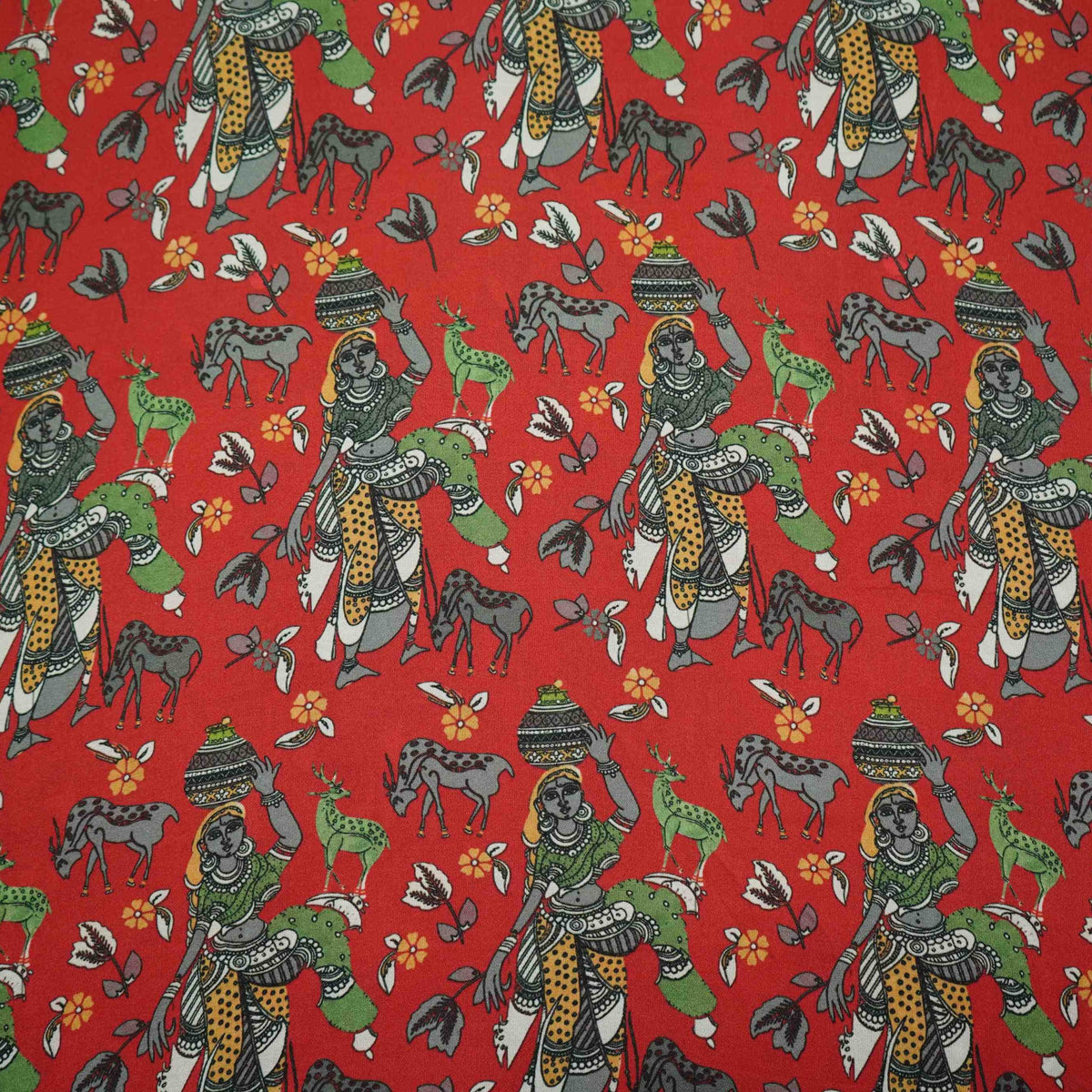 Red Floral Print Modal Satin Fabric VP-35419