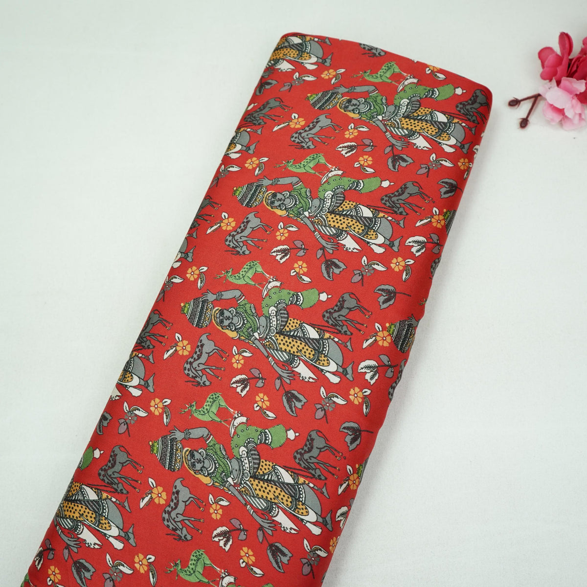 Red Floral Print Modal Satin Fabric VP-35419