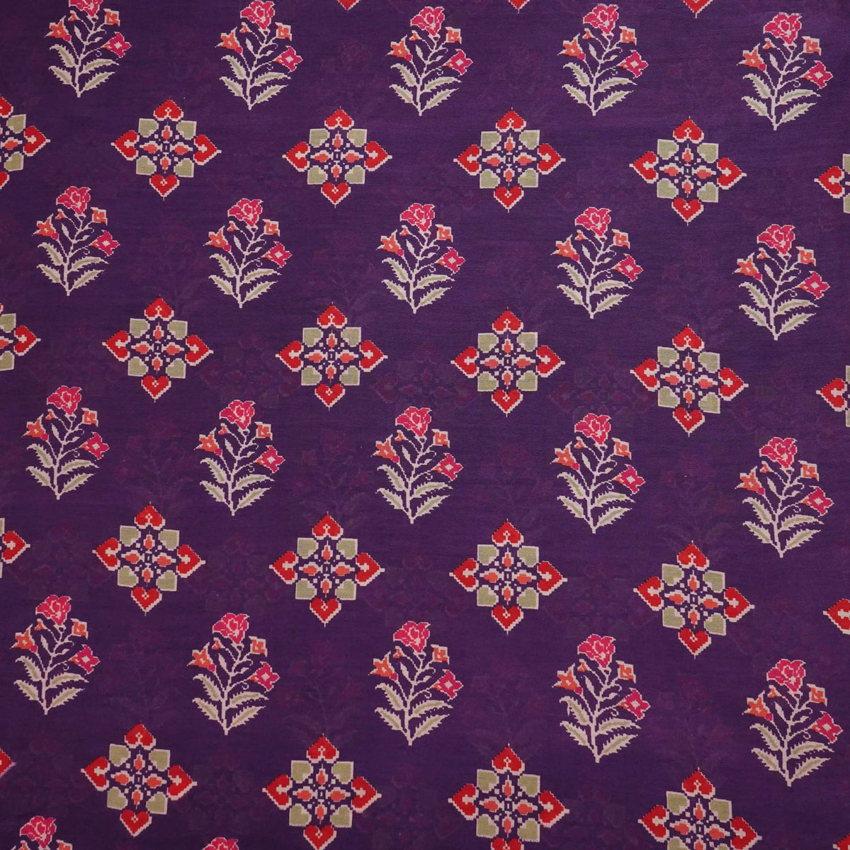 Deep Purple Patola Buta Chanderi Fabric SC-34753