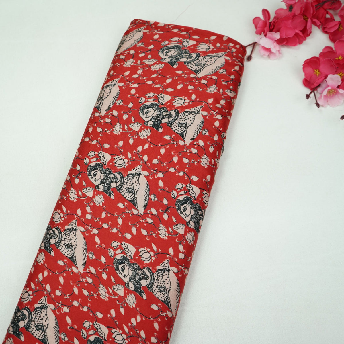 Maroon Floral Print Modal Satin Fabric VP-35417