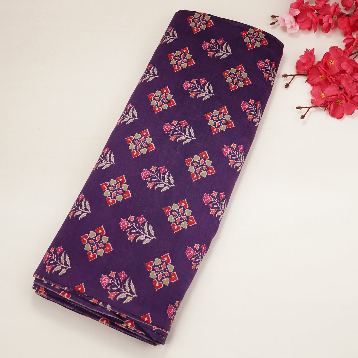 Deep Purple Patola Buta Chanderi Fabric SC-34753