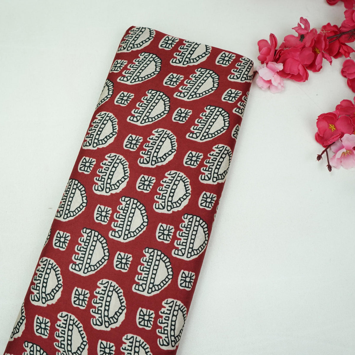 Maroon Floral Print Modal Satin Fabric VP-35413