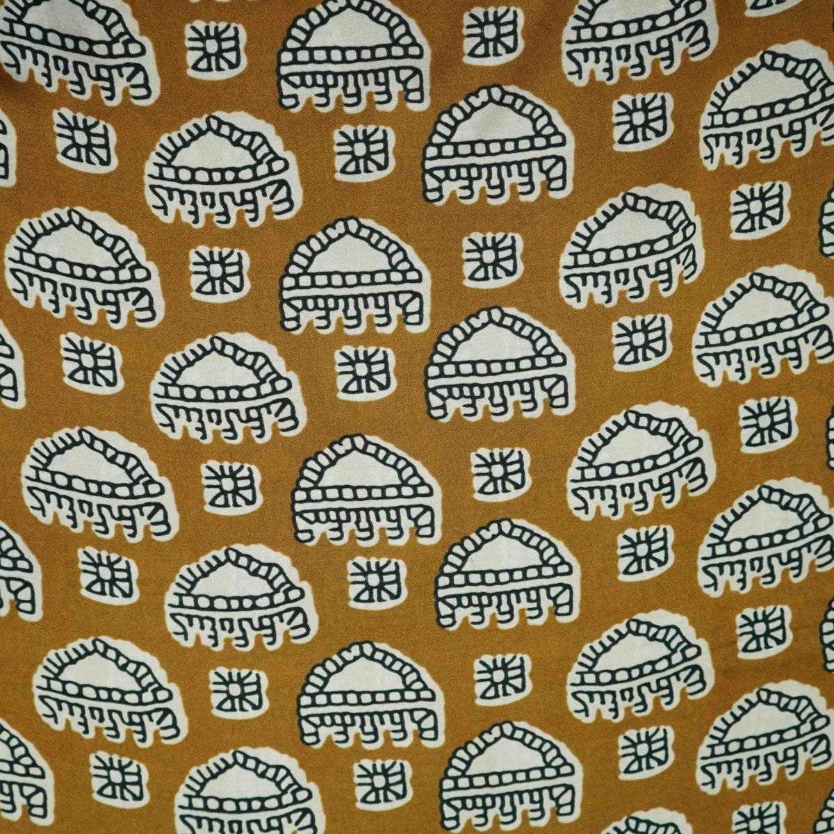 Mustard Yellow Floral Print Modal Satin Fabric VP-35414