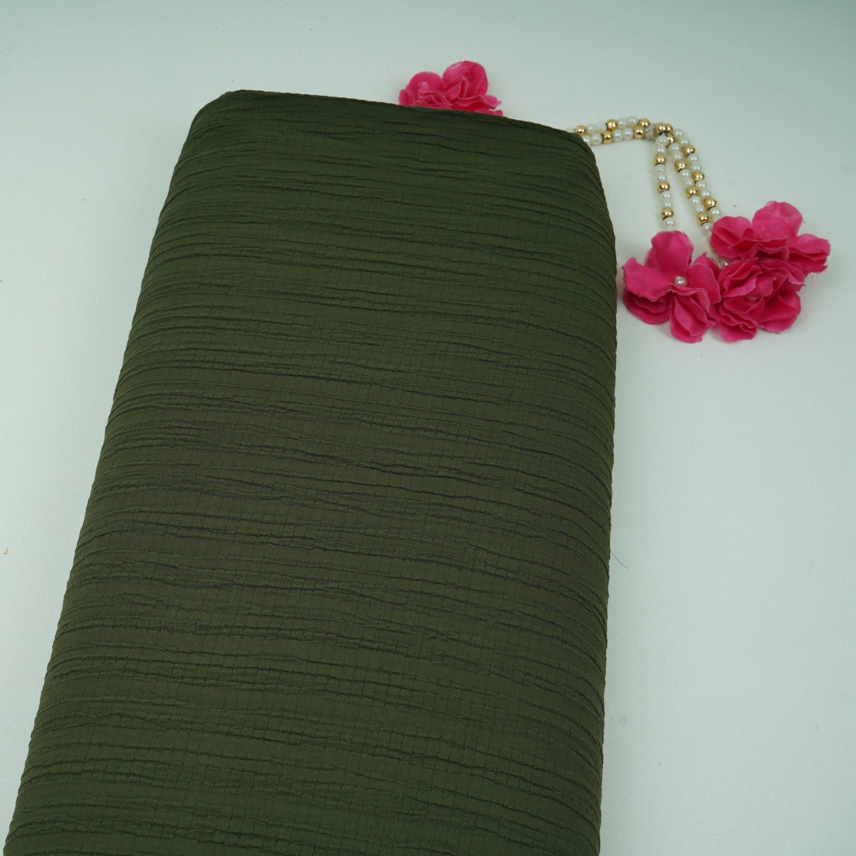 Olive Green Solid Crushed Poplin LI-32162 - TradeUNO