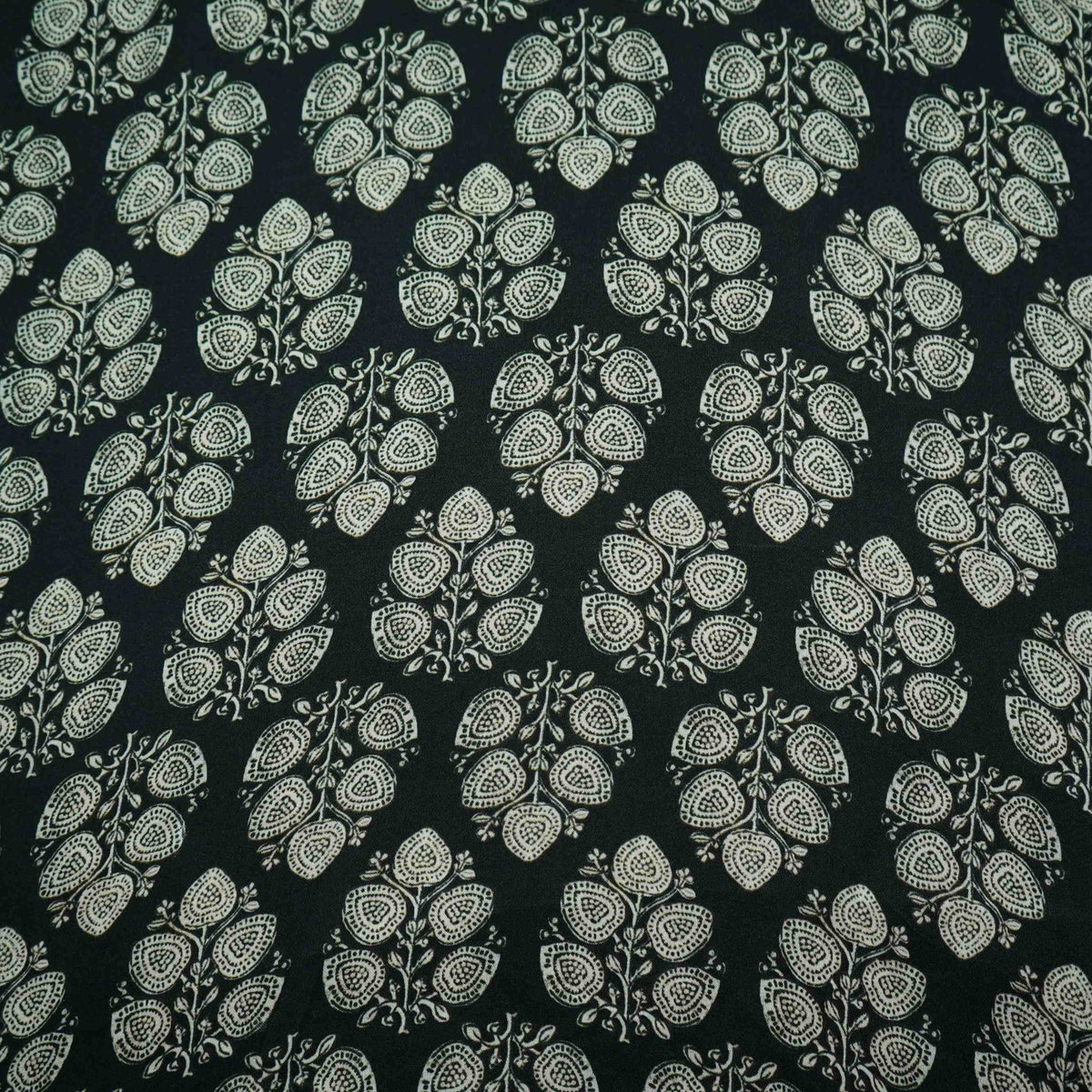 Black Floral Print Modal Satin Fabric VP-35407