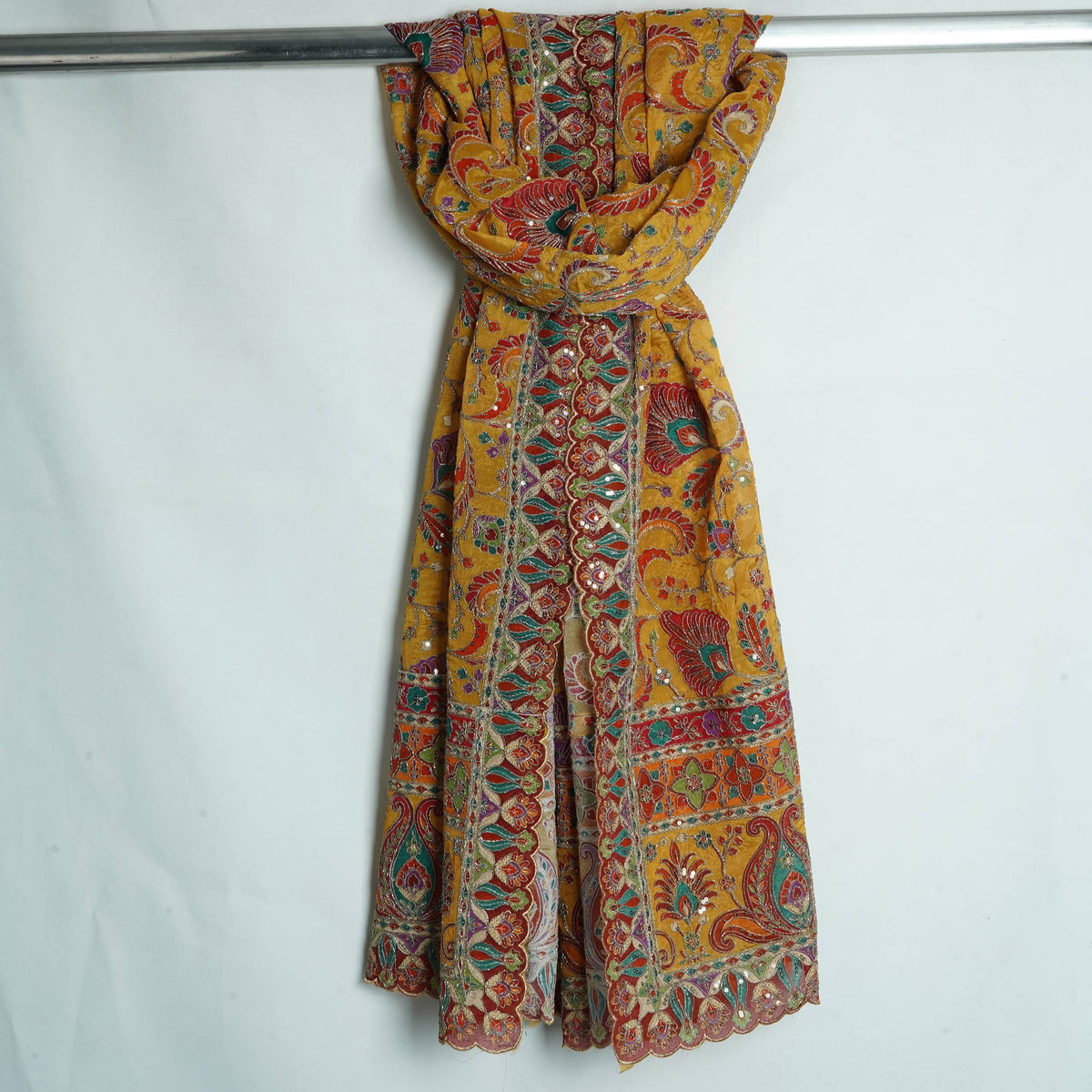 Yellow Position Multicolor Floral Zari Embroidery Pure Chinon Dupatta GT-34134 – image 3 of 3