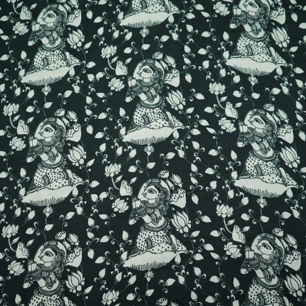 Black Floral Print Modal Satin Fabric VP-35416