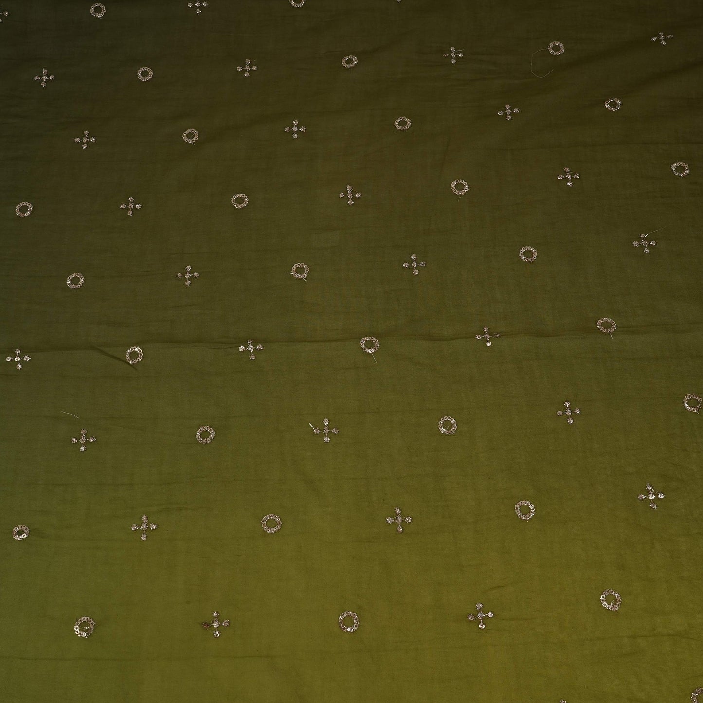 Parrot Green With Light Green 4D Geometrical Sequins Embroidery Malai Chanderi Fabric VF-32319