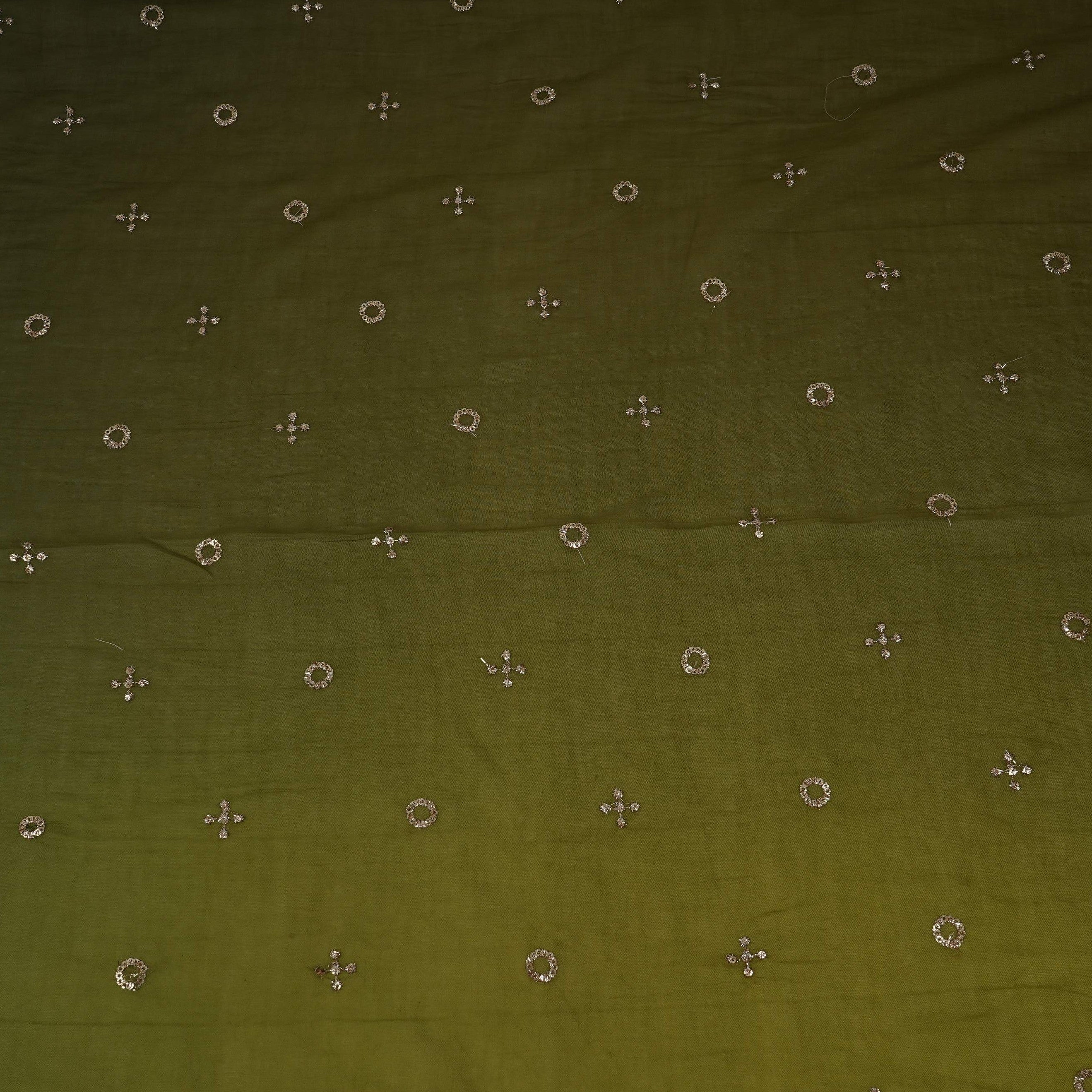 Parrot Green With Light Green 4D Geometrical Sequins Embroidery Malai Chanderi Fabric VF-32319 - TradeUNO
