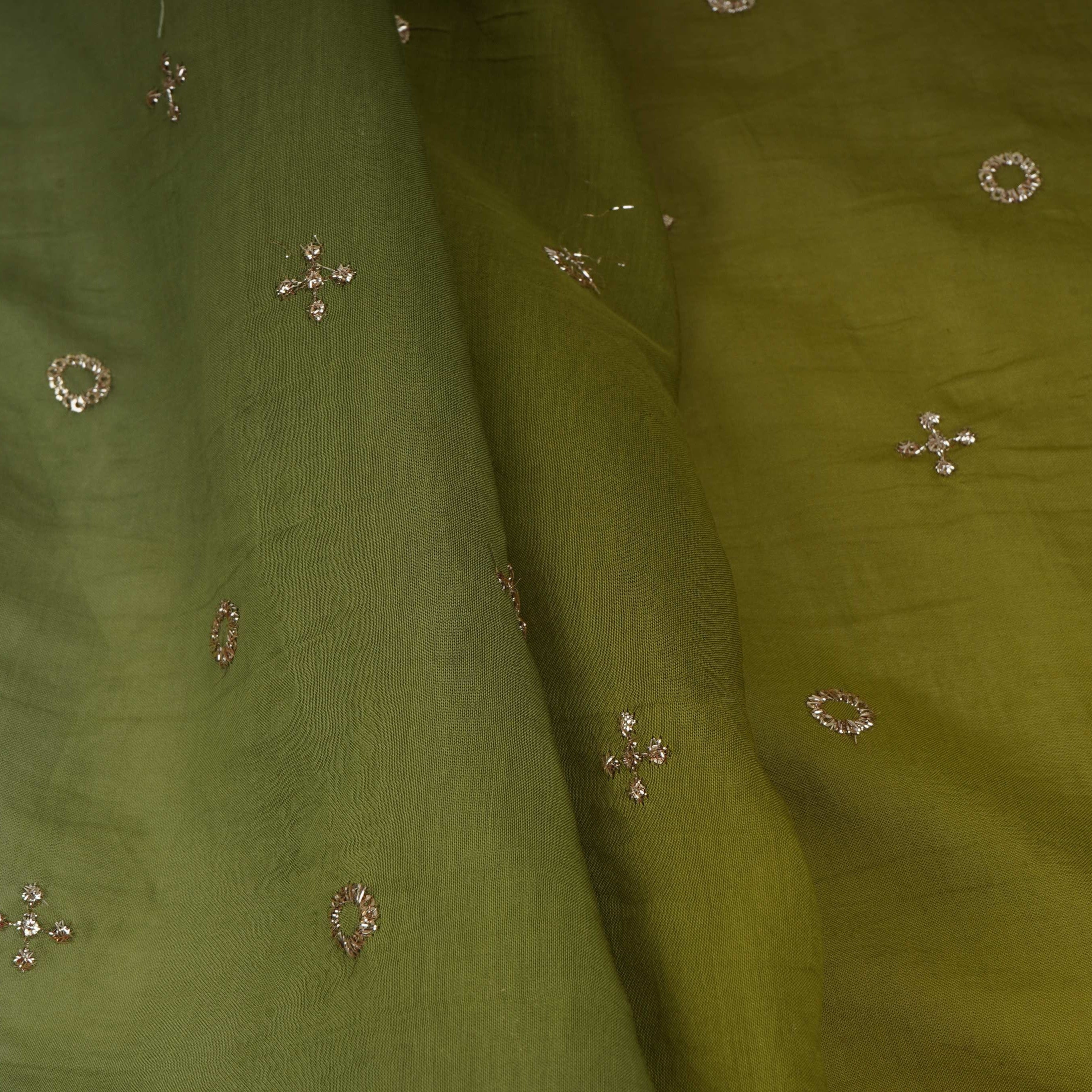 Parrot Green With Light Green 4D Geometrical Sequins Embroidery Malai Chanderi Fabric VF-32319 - TradeUNO